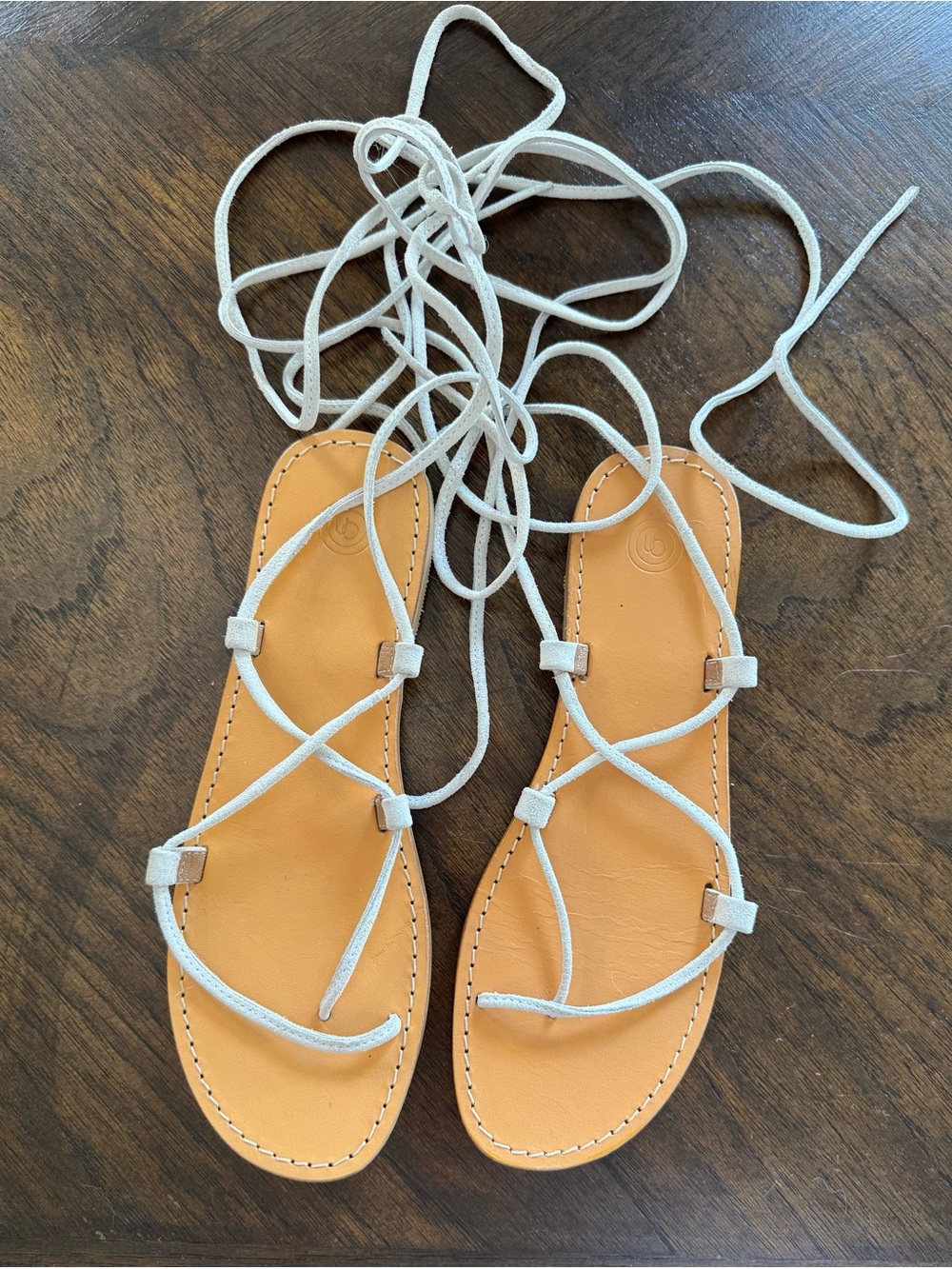 Women’s Tan Leather Lace-Up Sandals with Light Gray Straps